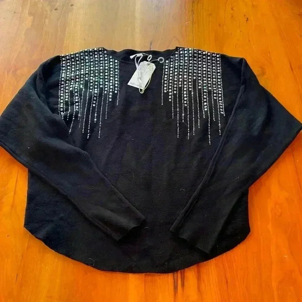 Vila Milano black sweater with rhinestones, NWT size Small